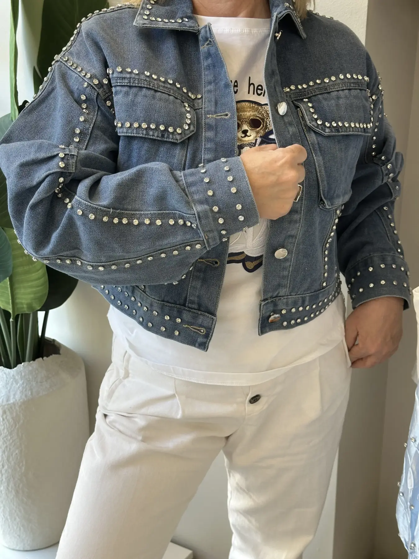 Γυναικείο Σκούρο Denim Jacket με Στρας