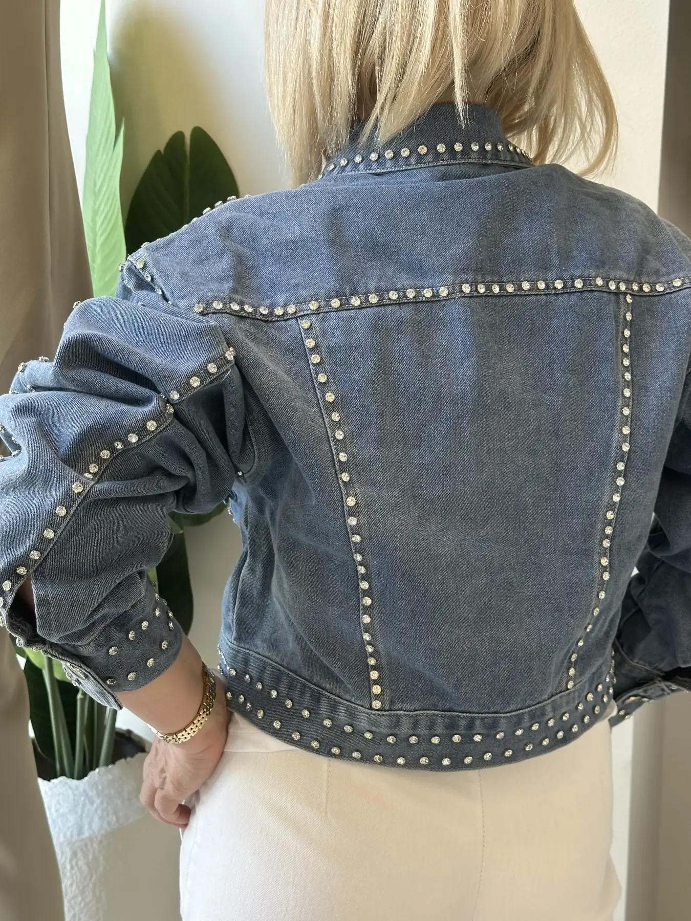 Γυναικείο Σκούρο Denim Jacket με Στρας