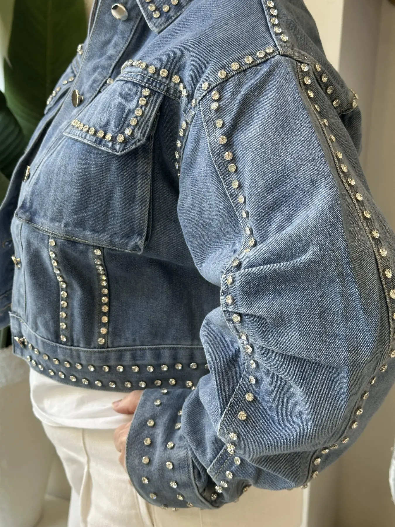 Γυναικείο Σκούρο Denim Jacket με Στρας