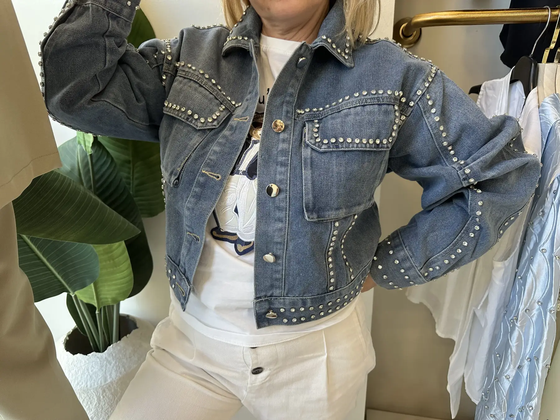 Γυναικείο Σκούρο Denim Jacket με Στρας