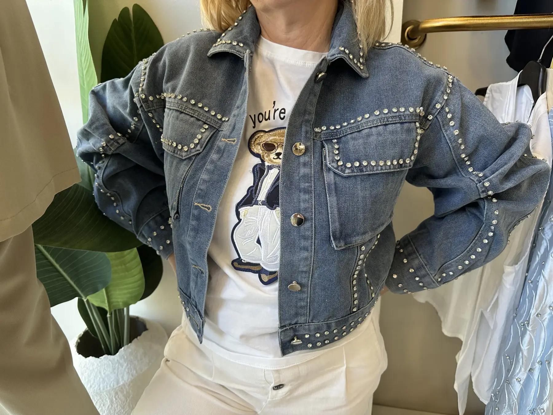Γυναικείο Σκούρο Denim Jacket με Στρας