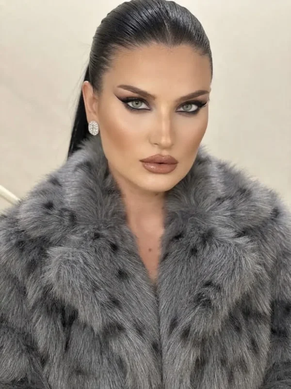 Πολυτελής Faux Fur Coat - Μαρμάρινο Pattern