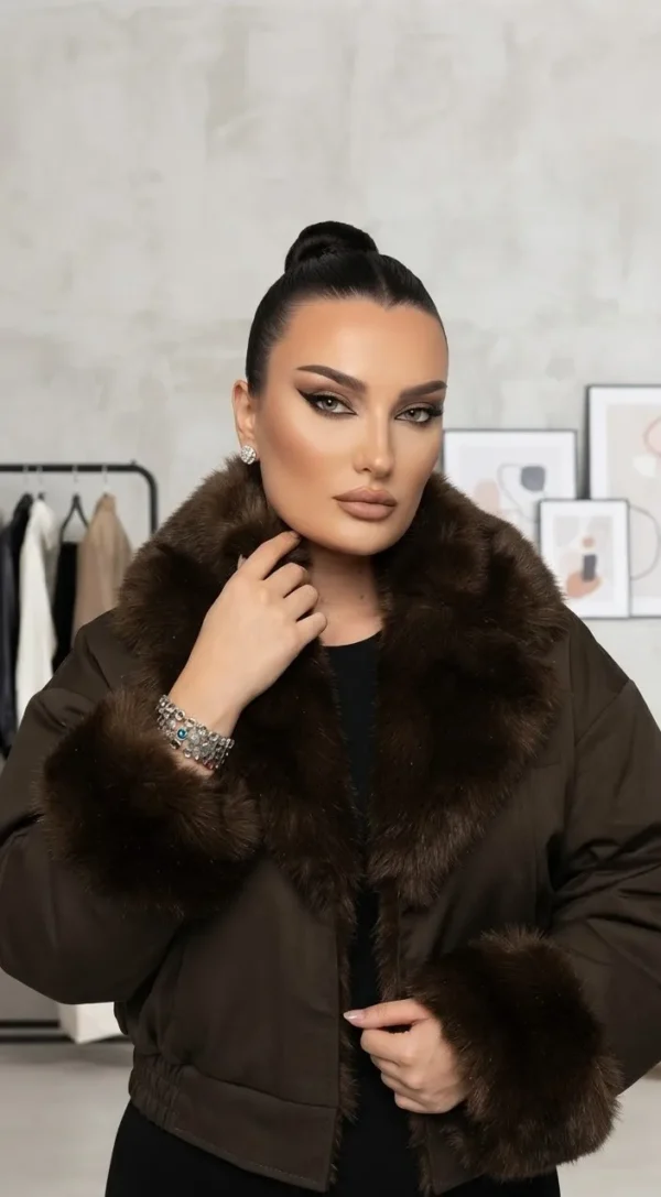 Μπουφάν Bomber Jacket με Πλούσια Οικολογική Γούνα στον Γιακά & τις Μανσέτες