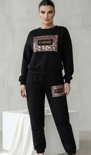 Σετ Γυναικεία Φόρμα με Leopard Print & Metallic Λεπτομέρειες