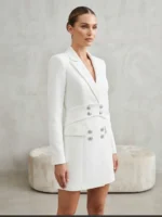 Λευκό Shirt-Dress με Ζώνη και Διακοσμητικά Κουμπιά 2