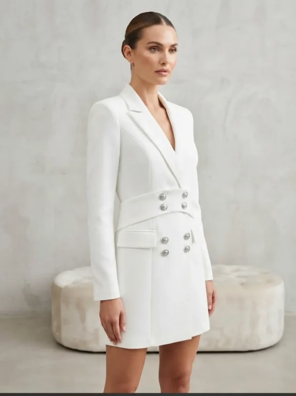 Λευκό Shirt-Dress με Ζώνη και Διακοσμητικά Κουμπιά 2