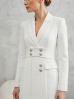 Λευκό Shirt-Dress με Ζώνη και Διακοσμητικά Κουμπιά 1