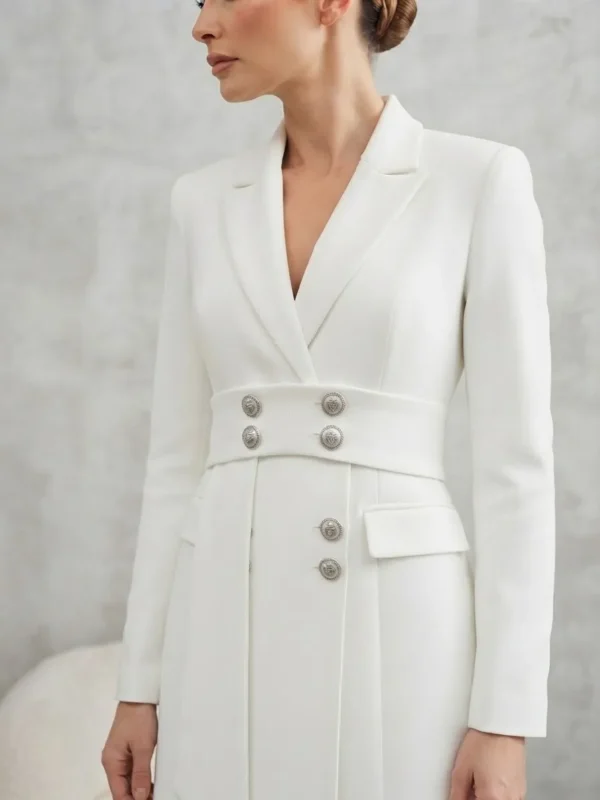 Λευκό Shirt-Dress με Ζώνη και Διακοσμητικά Κουμπιά 1