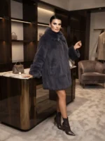 Κομψό Πολυτελές Γκρι Faux Fur Παλτό