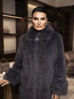 Κομψό Πολυτελές Γκρι Faux Fur Παλτό