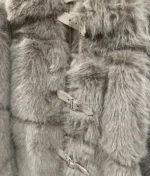 Κοντό Γούνινο Παλτό Luxury Buckled Faux Fur Coat με Δερμάτινα Λουράκια & Αγκράφες