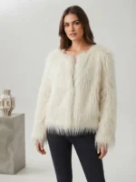 Γουνάκι Faux Fur, Fluffy Χωρίς Γιακά σε Off-White Απόχρωση