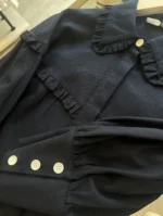 Γυναικείο Μακρύ Πουκάμισο με Βολάν σε Navy Blue Απόχρωση