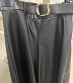 Γυναικεία Μαύρη Δερμάτινη Culotte Παντελόνα με Ζώνη & Χρυσή Τόκα