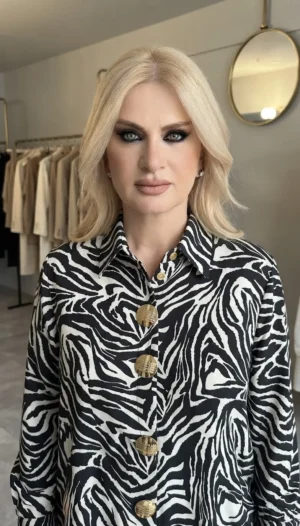 Γυναικείο Πουκάμισο Animal Print Zebra με Μεγάλα Χρυσά Κουμπιά