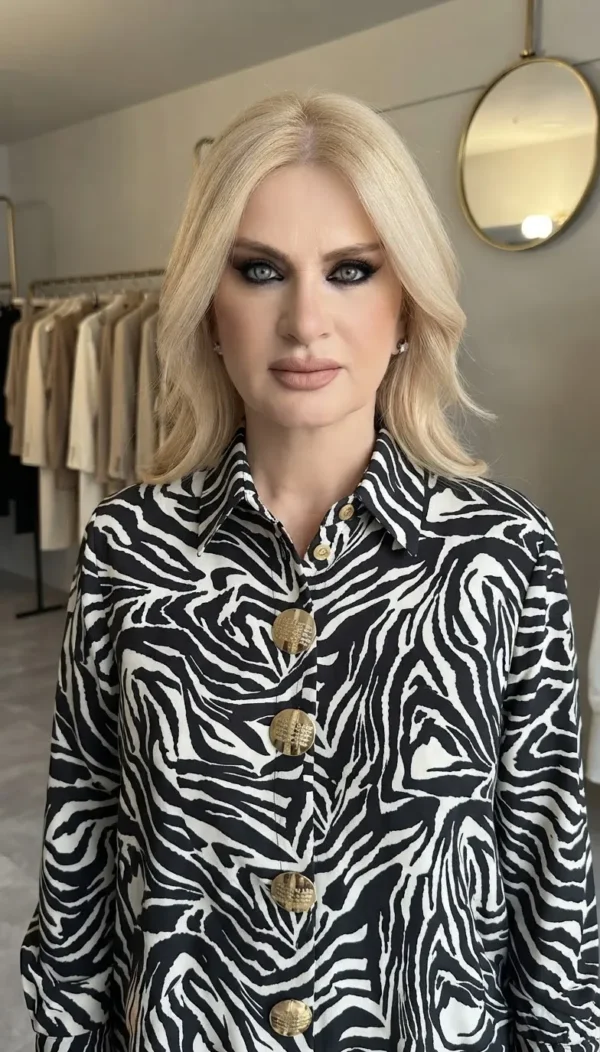 Γυναικείο Πουκάμισο Animal Print Zebra με Μεγάλα Χρυσά Κουμπιά
