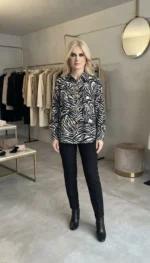 Γυναικείο Πουκάμισο Animal Print Zebra με Μεγάλα Χρυσά Κουμπιά