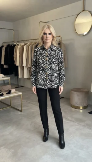 Γυναικείο Πουκάμισο Animal Print Zebra με Χρυσά Κουμπιά 1