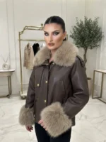Γυναικείο Δερματίνη Jacket με Αποσπώμενο Γούνινο Γιακά & Μανσέτες