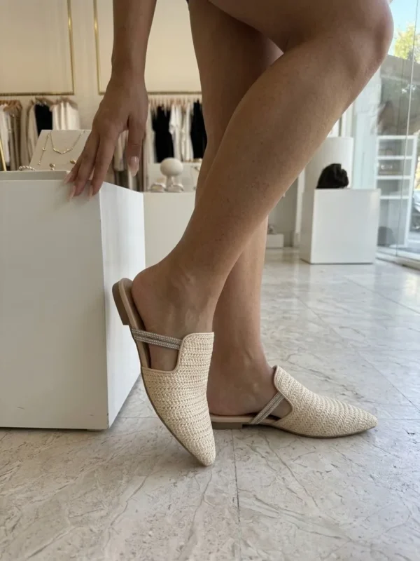Capri Chic Ψάθινο Mule με Λεπτομέρεια Στρας