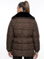 Γυναικείο Puffer Μπουφάν Animal Print με Γούνινη Κουκούλα