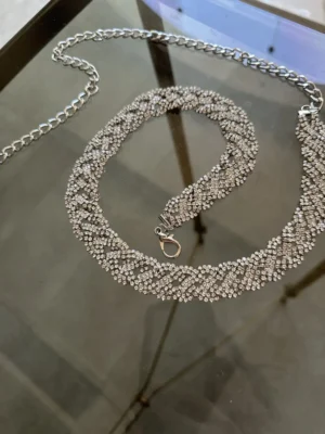 Ασημένια Strass Ζώνη Αλυσίδα  Statement Κόσμημα 