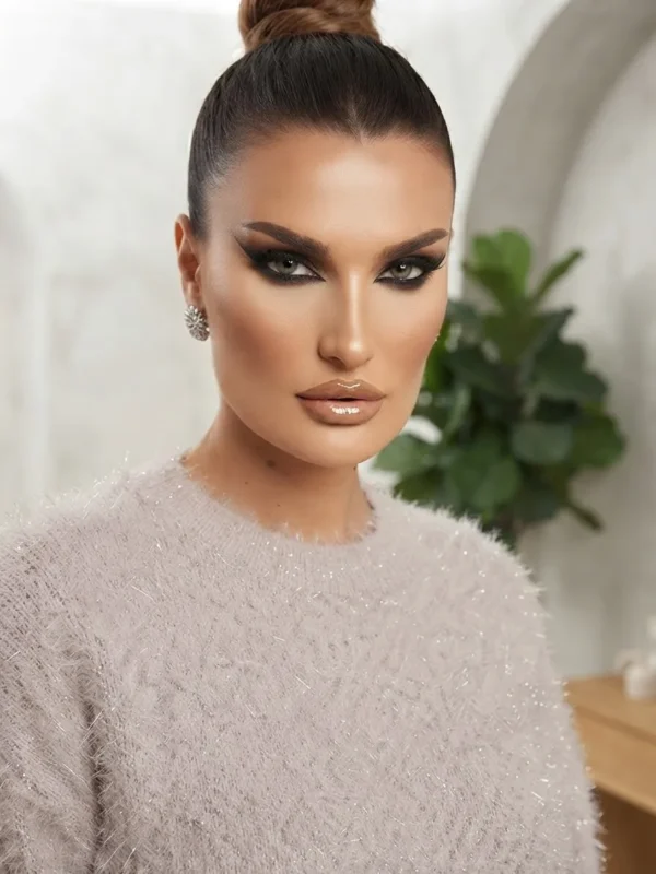 Γυναικείο Fluffy Πουλόβερ Pink Grey