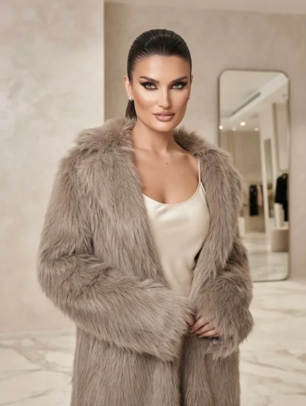 Μακριά Faux Fur Γούνα Ανοικτού Πούρου