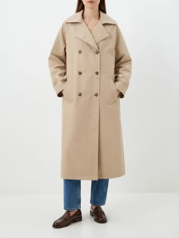 Κλασική Μάξι Oversized Καπαρντίνα Μπεζ με Διπλό Κούμπωμα