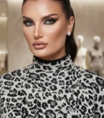 Πλεκτή Μπλούζα Animal Print AMOUR - κοντό Ζιβάγκο