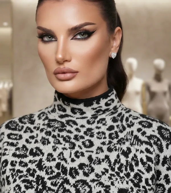 Πλεκτή Μπλούζα Animal Print AMOUR - κοντό Ζιβάγκο