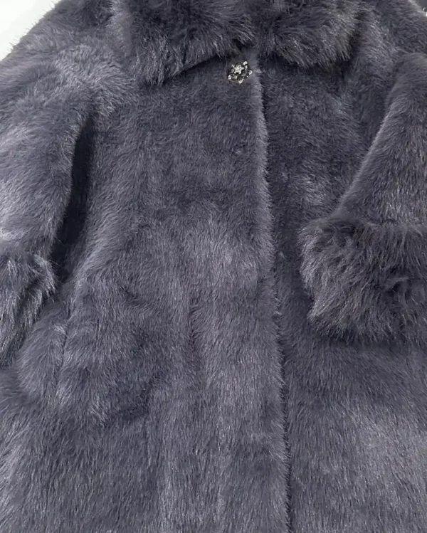 Κομψό Πολυτελές Γκρι Faux Fur Παλτό