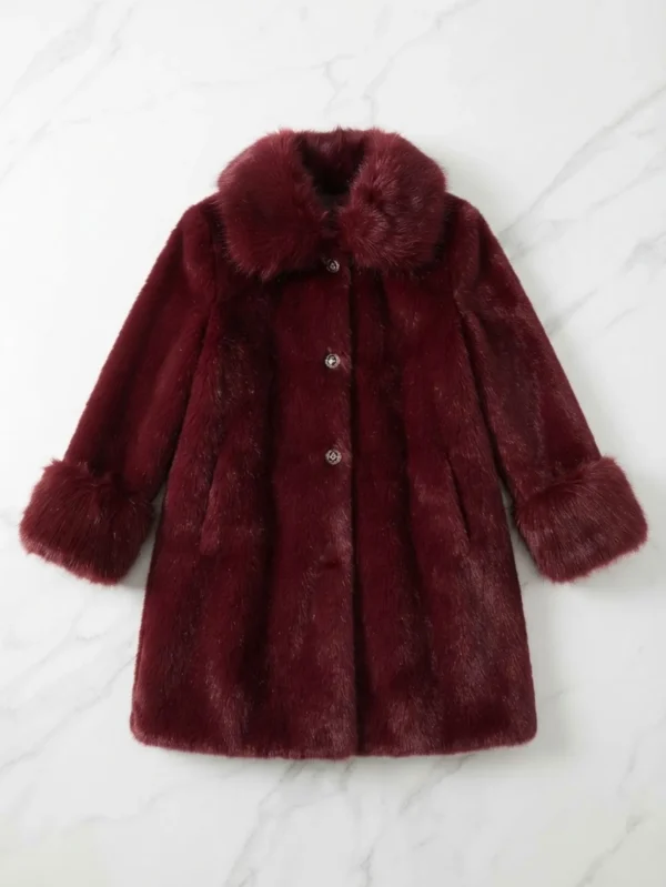 Γούνα Burgundy Faux Fur Coat με ιδιαίτερα χρυσά κουμπιά