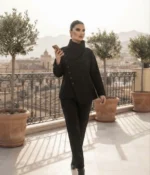 Ποντοστόφα Σετ με Ασύμμετρη Μπλούζα, Ιδιαίτερο Γιακά, Διαγώνιο Κούμπωμα & Παντελόνι με Ραφή