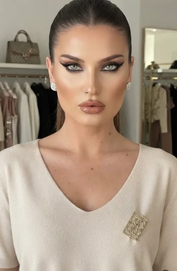 Μπλούζα Elegant V-Neck με Χρυσό Μεταλλικό Logo