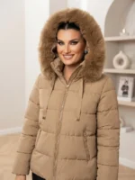 Γυναικείο Puffer Μπουφάν με Κουκούλα και Αποσπώμενη Επένδυση Γούνας