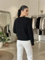Πλεκτή Μπλούζα Μαύρη με Cable Knit Σχέδιο