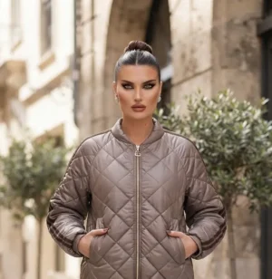 Γυναικείο Καπιτονέ Μπουφάν Bomber με Κουκούλα και Τσέπες σε Ιδιαίτερη Μεταλλική Απόχρωση