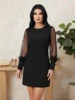 Μαύρο Mini Φόρεμα με Διαφάνειες, Φτερά & Χρυσά Κουμπιά