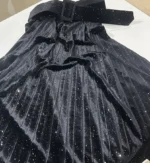 Μαύρη Midi Βελούδινη Πλισέ Φούστα με Παγιέτες & Glitter Λάμψη